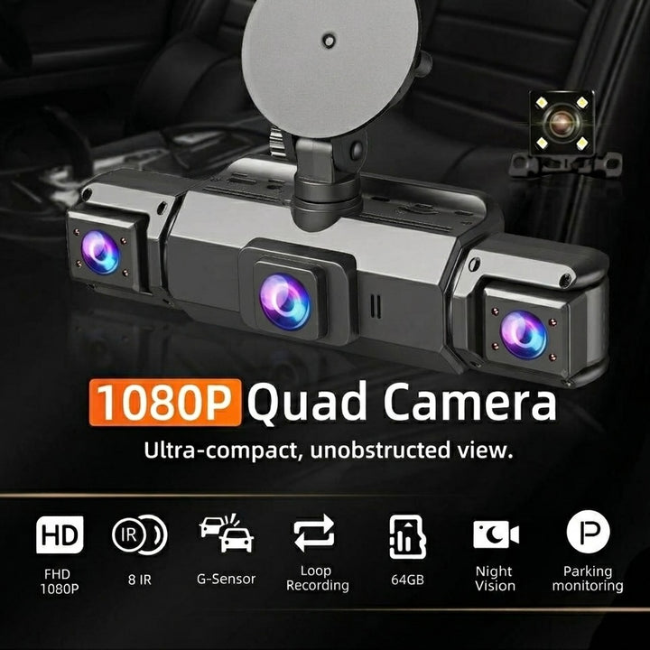 4-Camera Dash Cam System | 1920P Front | 720P Side &amp; Rear | Night Vision | WiFi | Up To 32GB