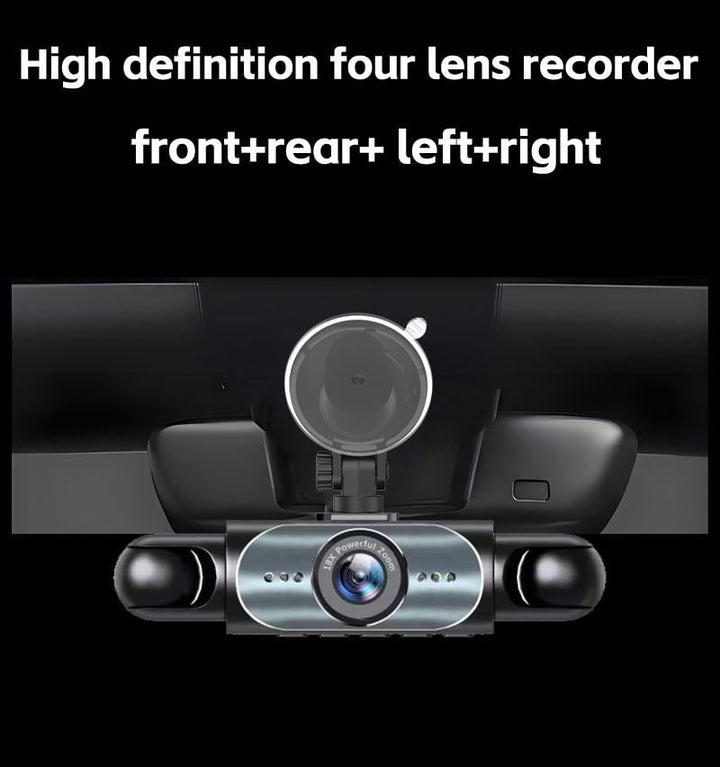 4-Channel Dashboard Camera 1080p | Front, Rear, Left and Right Views | Night Vision, G-Sensor &amp; 64GB SD Card Included
