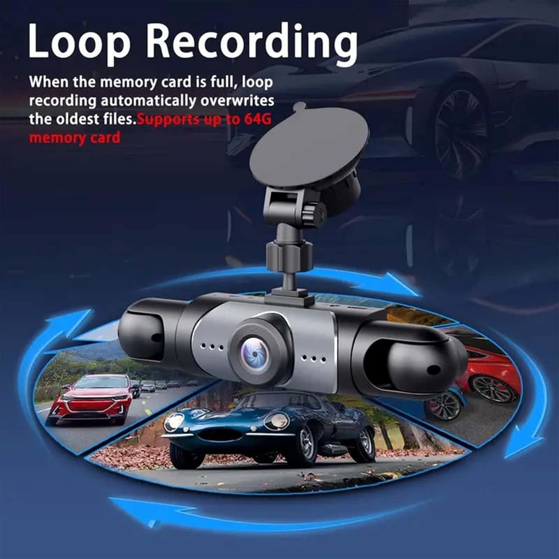 4-Channel Dashboard Camera 1080p | Front, Rear, Left and Right Views | Night Vision, G-Sensor &amp; 64GB SD Card Included