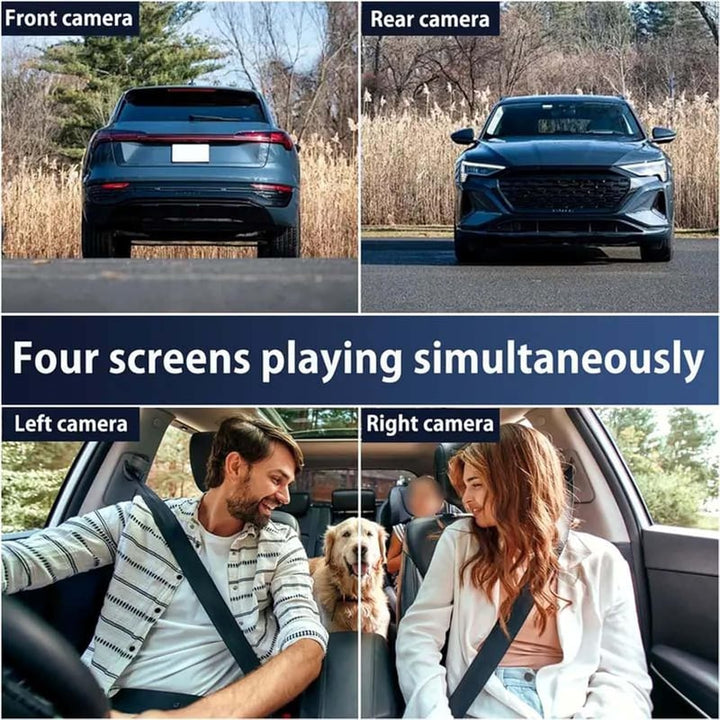 4-Channel Dashboard Camera 1080p | Front, Rear, Left and Right Views | Night Vision, G-Sensor &amp; 64GB SD Card Included