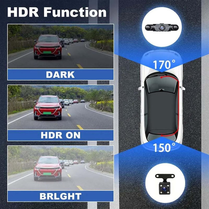 4-Channel Dashboard Camera 1080p | Front, Rear, Left and Right Views | Night Vision, G-Sensor &amp; 64GB SD Card Included