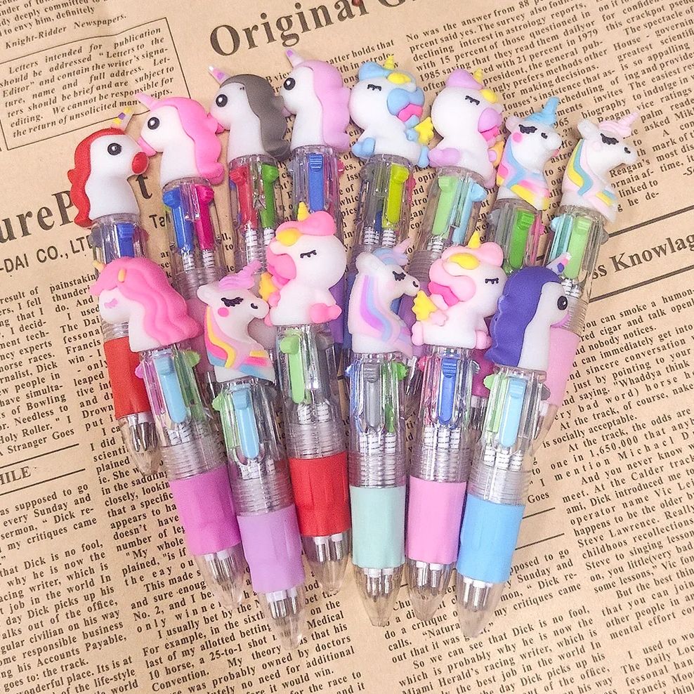 4-in-1 Ballpoint Pen Set Unicorn Compact Lightweight with 4 Ink Colours