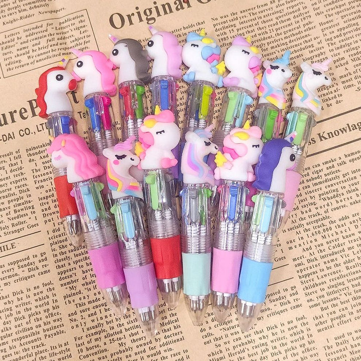 4-in-1 Ballpoint Pen Set Unicorn Compact Lightweight with 4 Ink Colours