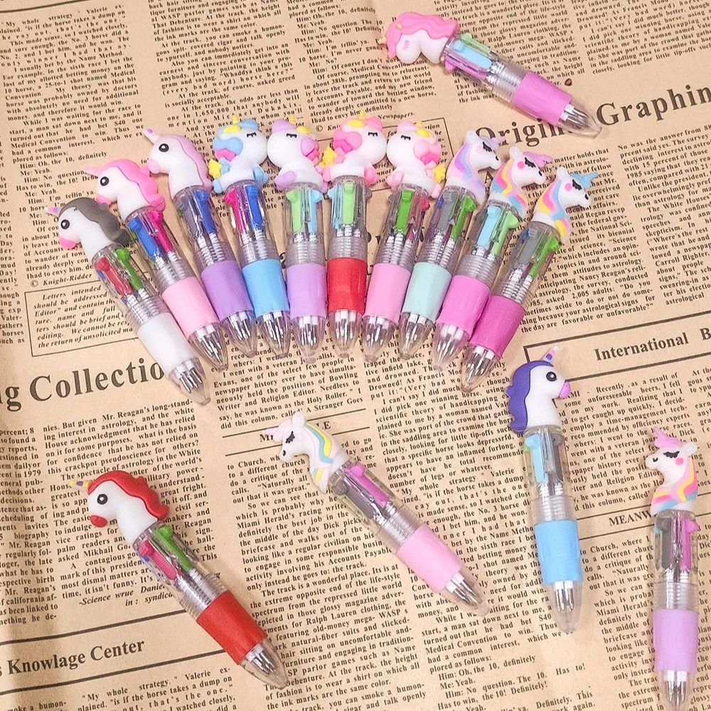 4-in-1 Ballpoint Pen Set Unicorn Compact Lightweight with 4 Ink Colours