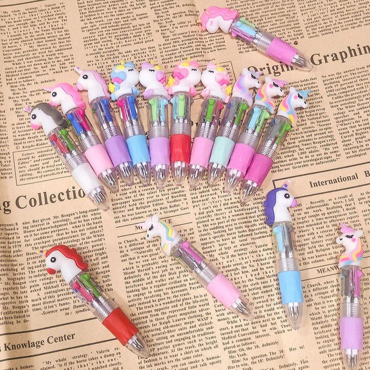4-in-1 Ballpoint Pen Set Unicorn Compact Lightweight with 4 Ink Colours