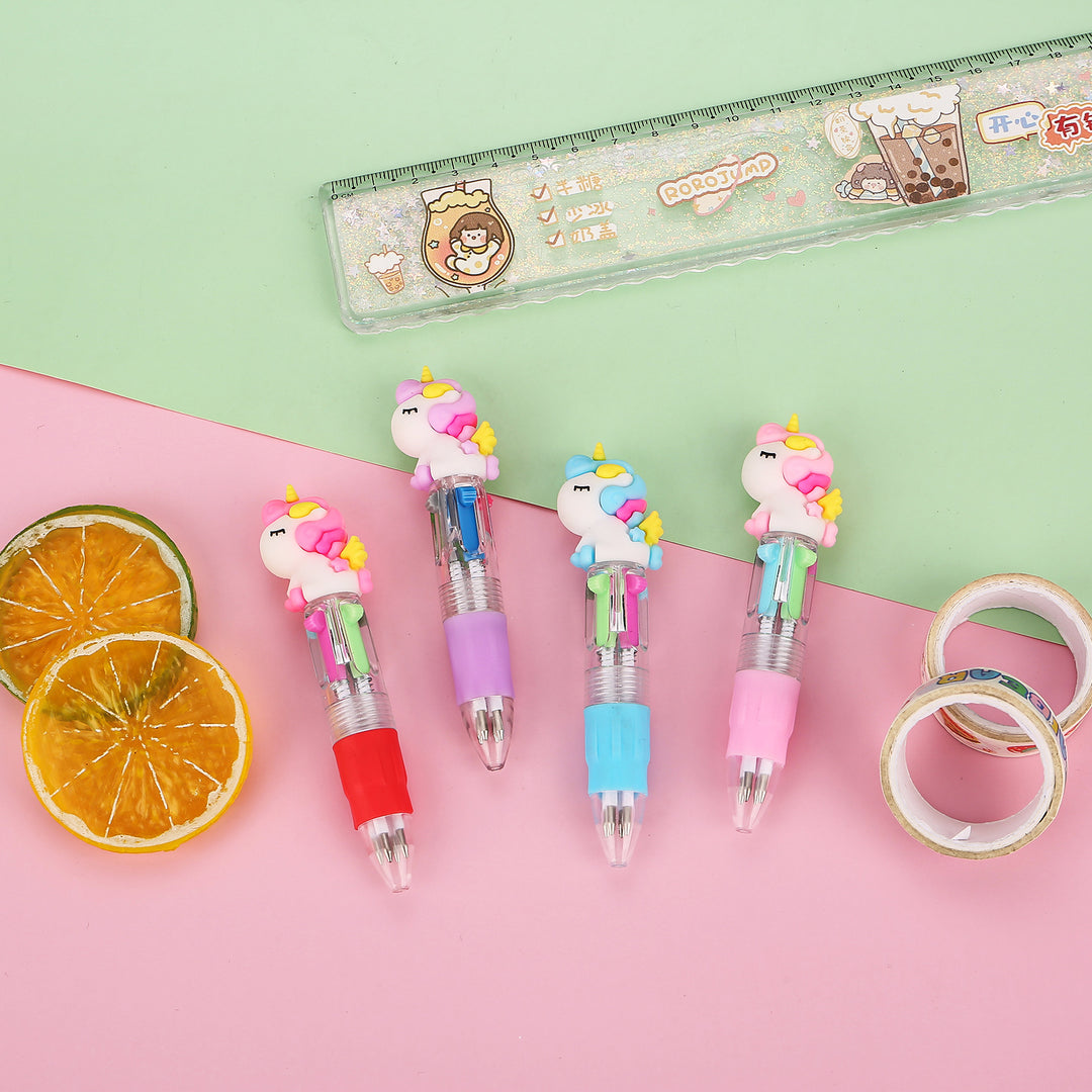 4-in-1 Ballpoint Pen Set Unicorn Compact Lightweight with 4 Ink Colours