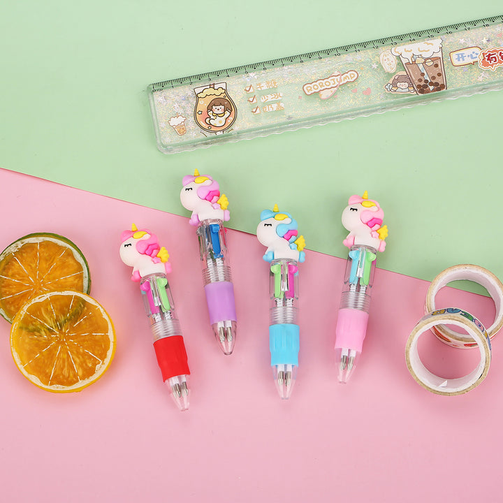 4-in-1 Ballpoint Pen Set Unicorn Compact Lightweight with 4 Ink Colours