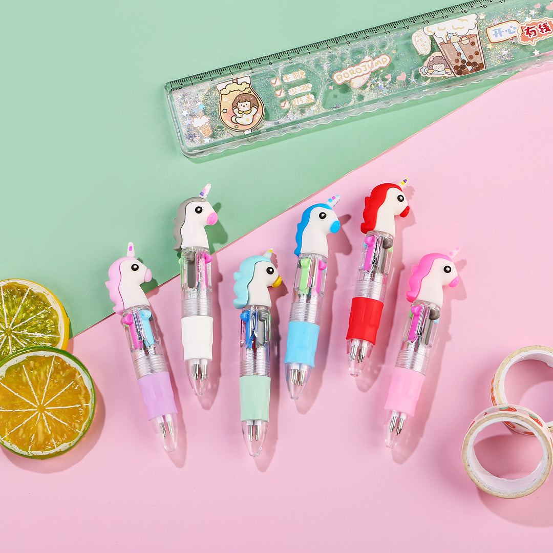 4-in-1 Ballpoint Pen Set Unicorn Compact Lightweight with 4 Ink Colours