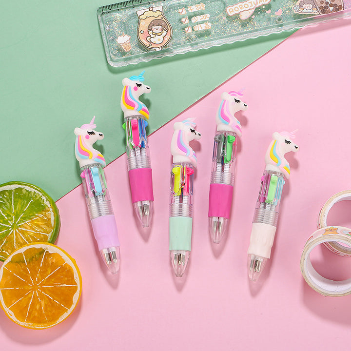 4-in-1 Ballpoint Pen Set Unicorn Compact Lightweight with 4 Ink Colours