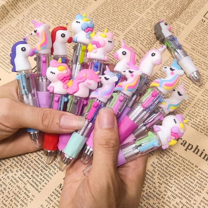 4-in-1 Ballpoint Pen Set Unicorn Compact Lightweight with 4 Ink Colours