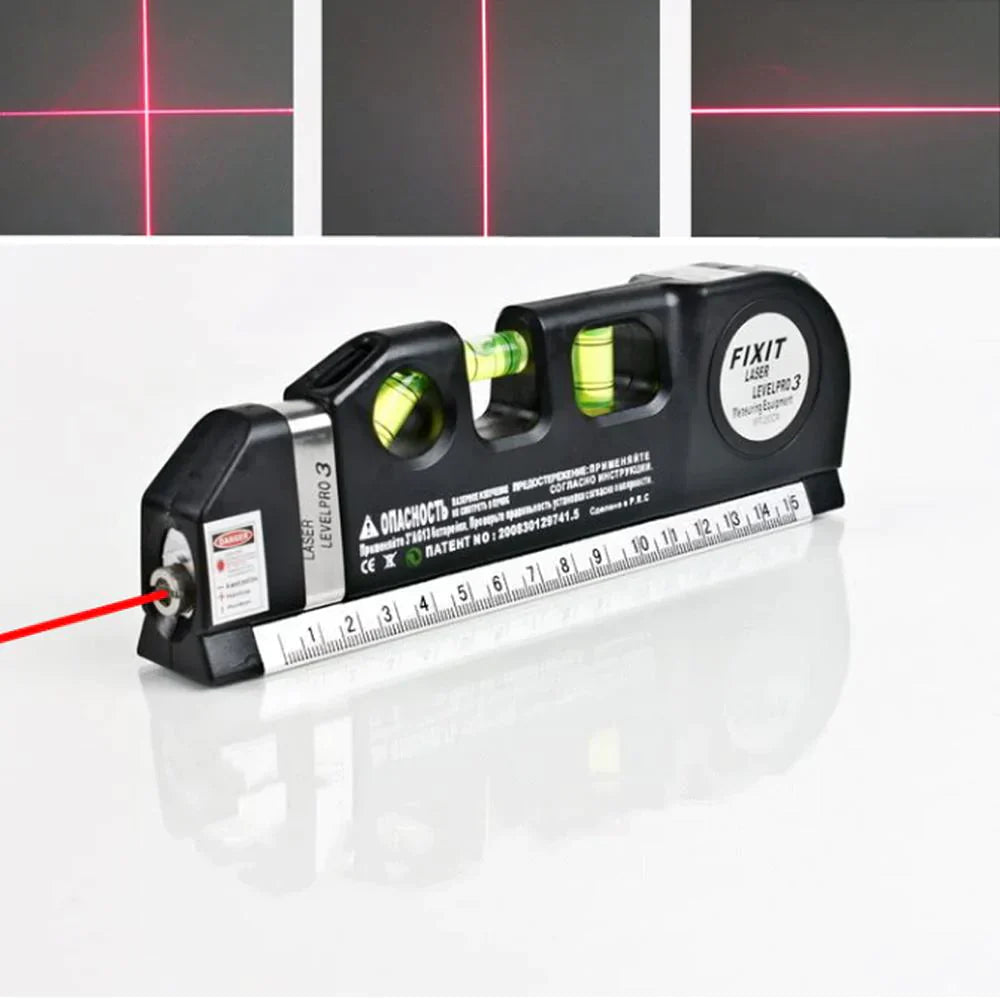 4-in-1 Laser Measuring Tool ABS Plastic | Black | Tape Measure, Triple Level &amp; Laser Beam for Precise Alignment