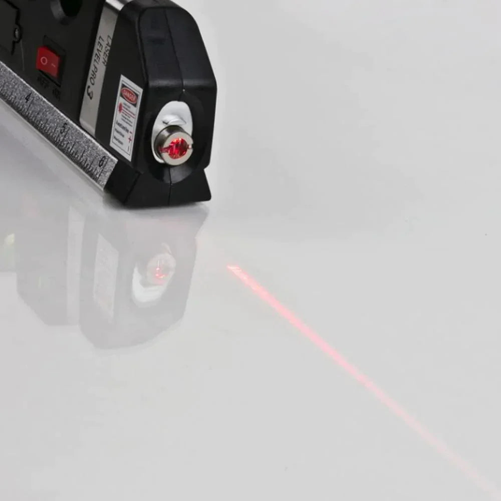 4-in-1 Laser Measuring Tool ABS Plastic | Black | Tape Measure, Triple Level &amp; Laser Beam for Precise Alignment