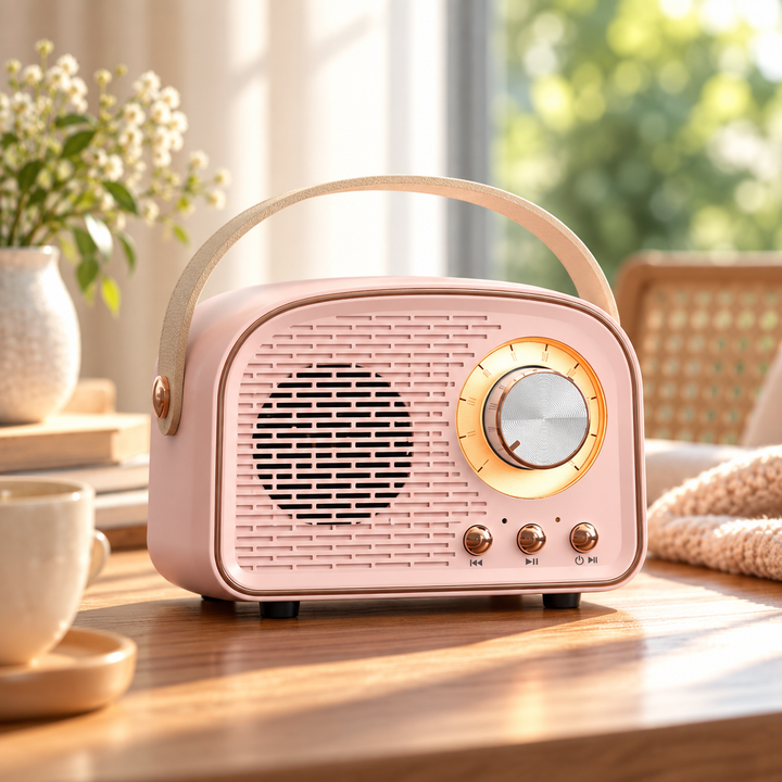 Retro Bluetooth Speaker FM Radio Rechargeable Carry Handle 7