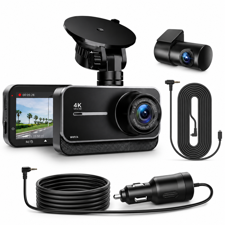 4K Dual Dash Cam | WiFi &amp; GPS | 24H Parking Mode | 170° Wide Angle | Max 256GB | Night Vision