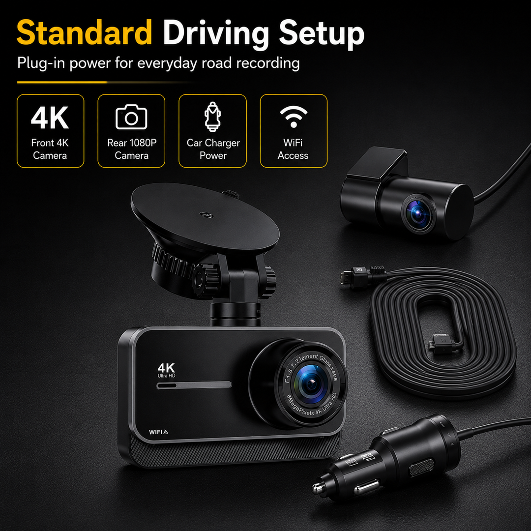 4K Dual Dash Cam | WiFi & GPS | 24H Parking Mode | 170° Wide Angle | Max 256GB | Night Vision