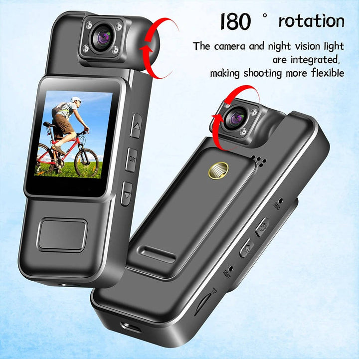 4K Ultra HD Mini Body Camera | WiFi Live View, 180° Rotating Lens | Night Vision, Loop Recording, 8-Hour Battery