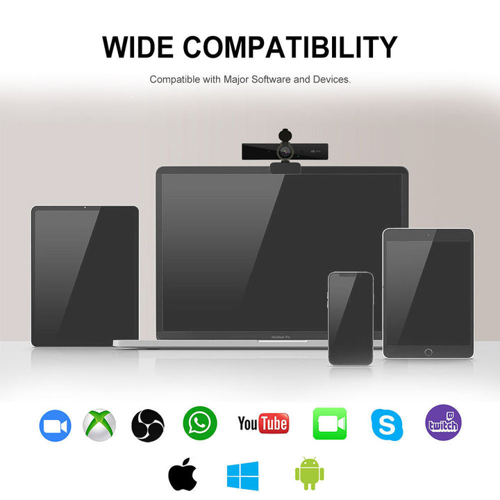 4K Ultra HD Webcam with Autofocus | 8MP CMOS Sensor, 7-Layer Lens | 1080P 50fps Streaming, Built-in Mic, USB 2.0