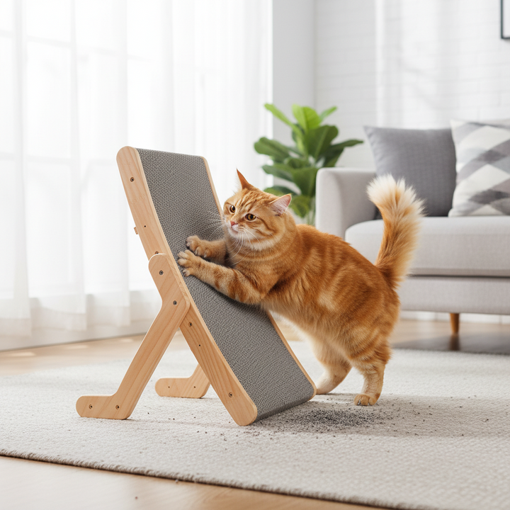 Curved Cat Scratcher Wood Frame | Ergonomic Lounge &amp; Scratching Board | Replaceable Pad Protects Furniture &amp; Reduces Clawing 3