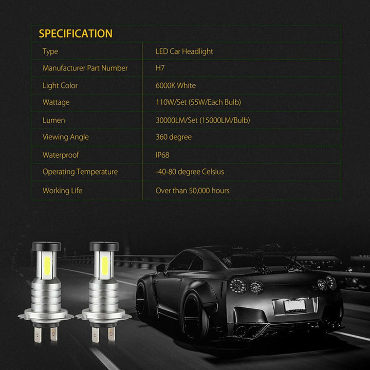 4x H7 LED Headlight Bulb Kit 30000LM Waterproof 6000K