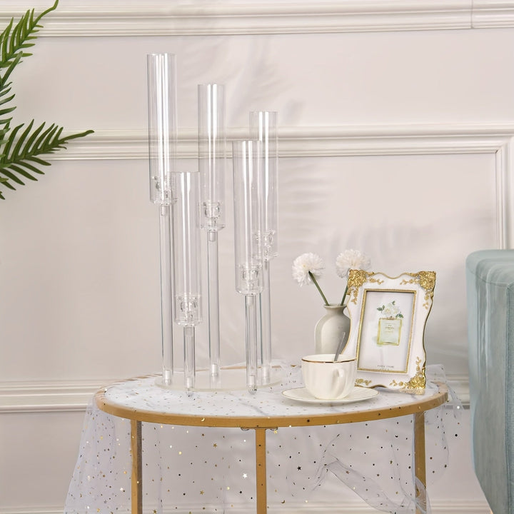 5-Arm Candle Holder Acrylic | Crystal-Like Design for Wax or LED Candles | Shatter-Resistant Indoor &amp; Outdoor Accent