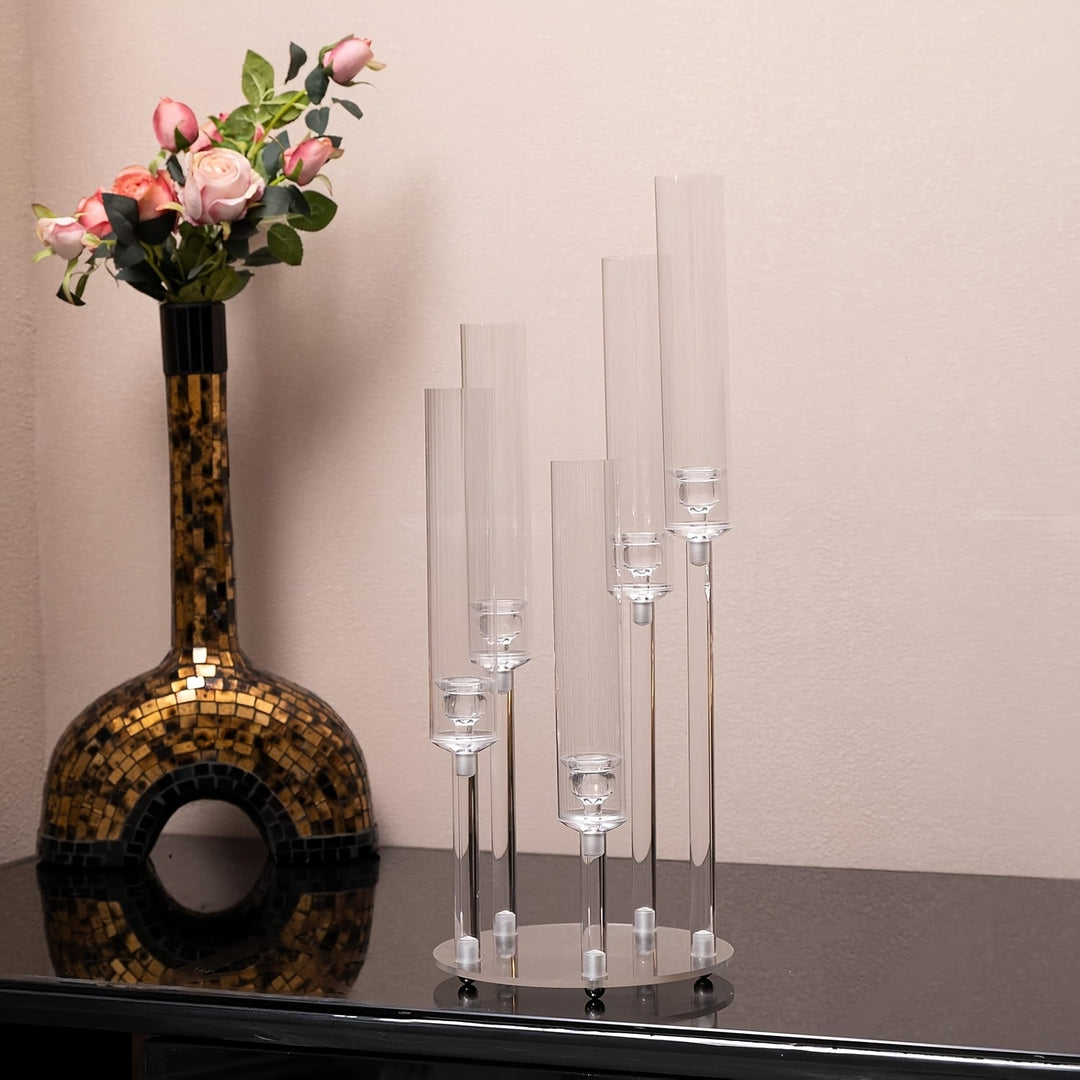 5-Arm Candle Holder Acrylic | Crystal-Like Design for Wax or LED Candles | Shatter-Resistant Indoor & Outdoor Accent