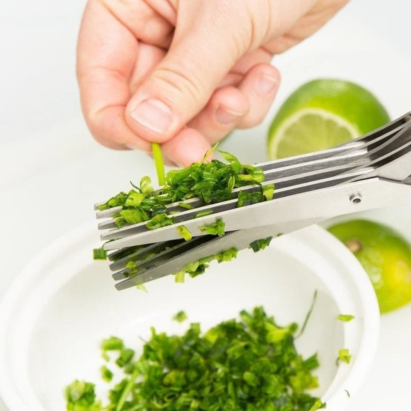 5 Blade Herb Scissors Stainless Steel | Cleaning Comb & Protective Cover Included | Cuts Herbs, Salad and Chives in Seconds