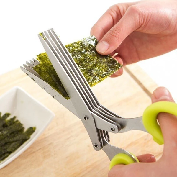 5 Blade Herb Scissors Stainless Steel | Cleaning Comb &amp; Protective Cover Included | Cuts Herbs, Salad and Chives in Seconds