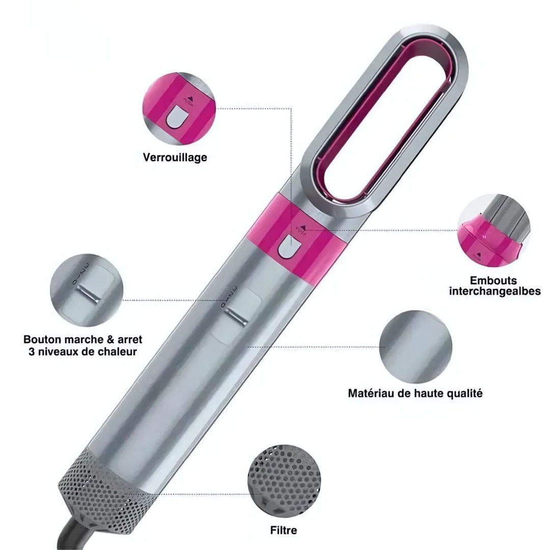 5-in-1 Hot Air Styling Brush | 5 Interchangeable Attachments | Dries, Smooths, Curls &amp; Adds Volume to All Hair Types