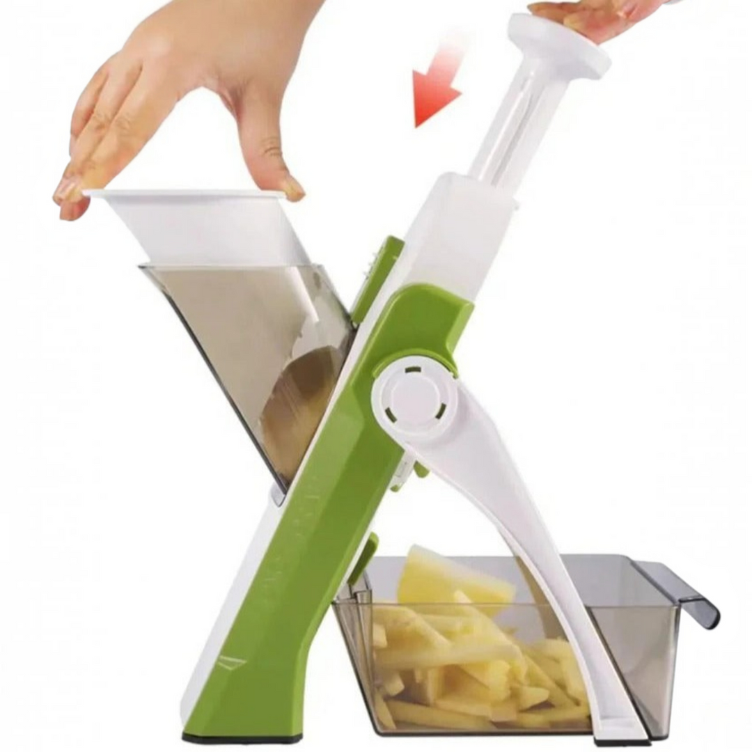 5 in 1 Vegetable Slicer | Interchangeable Blades with Collecting Tray | Protective Hand Guard for Safe Slicing