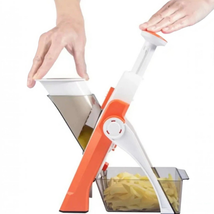 5 in 1 Vegetable Slicer | Interchangeable Blades with Collecting Tray | Protective Hand Guard for Safe Slicing