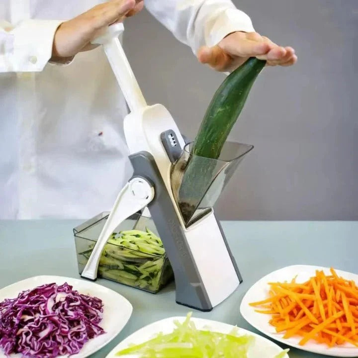 5 in 1 Vegetable Slicer | Interchangeable Blades with Collecting Tray | Protective Hand Guard for Safe Slicing