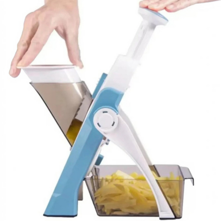 5 in 1 Vegetable Slicer | Interchangeable Blades with Collecting Tray | Protective Hand Guard for Safe Slicing