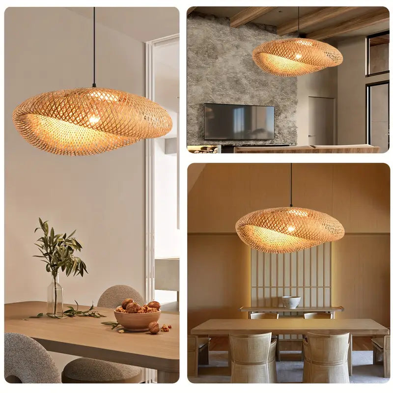 Handwoven Bamboo Pendant Lampshade | Boho Rattan Design Fits Existing Ceiling Fittings | Rustic Natural Woven Decor 3