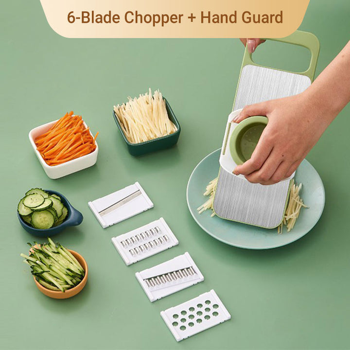 7-in-1 Vegetable Slicer Stainless Steel 29 x 10 cm | Green | Hand Guard, Interchangeable Blades for Safe Slicing