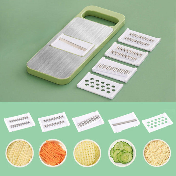 7-in-1 Vegetable Slicer Stainless Steel 29 x 10 cm | Green | Hand Guard, Interchangeable Blades for Safe Slicing