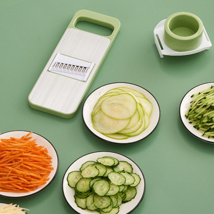 7-in-1 Vegetable Slicer Stainless Steel 29 x 10 cm | Green | Hand Guard, Interchangeable Blades for Safe Slicing