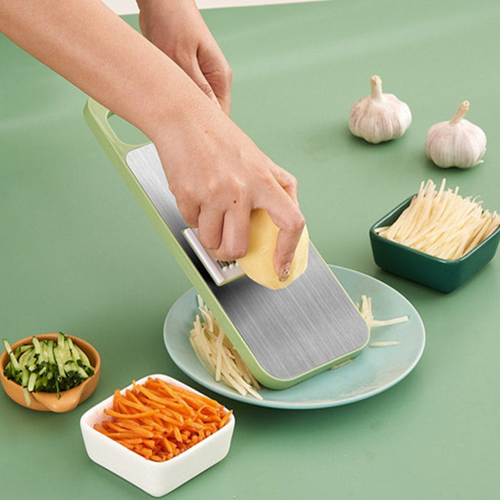 7-in-1 Vegetable Slicer Stainless Steel 29 x 10 cm | Green | Hand Guard, Interchangeable Blades for Safe Slicing