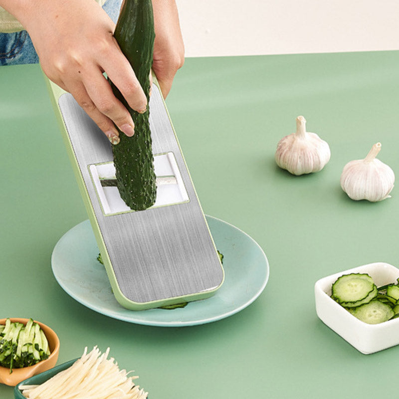 7-in-1 Vegetable Slicer Stainless Steel 29 x 10 cm | Green | Hand Guard, Interchangeable Blades for Safe Slicing