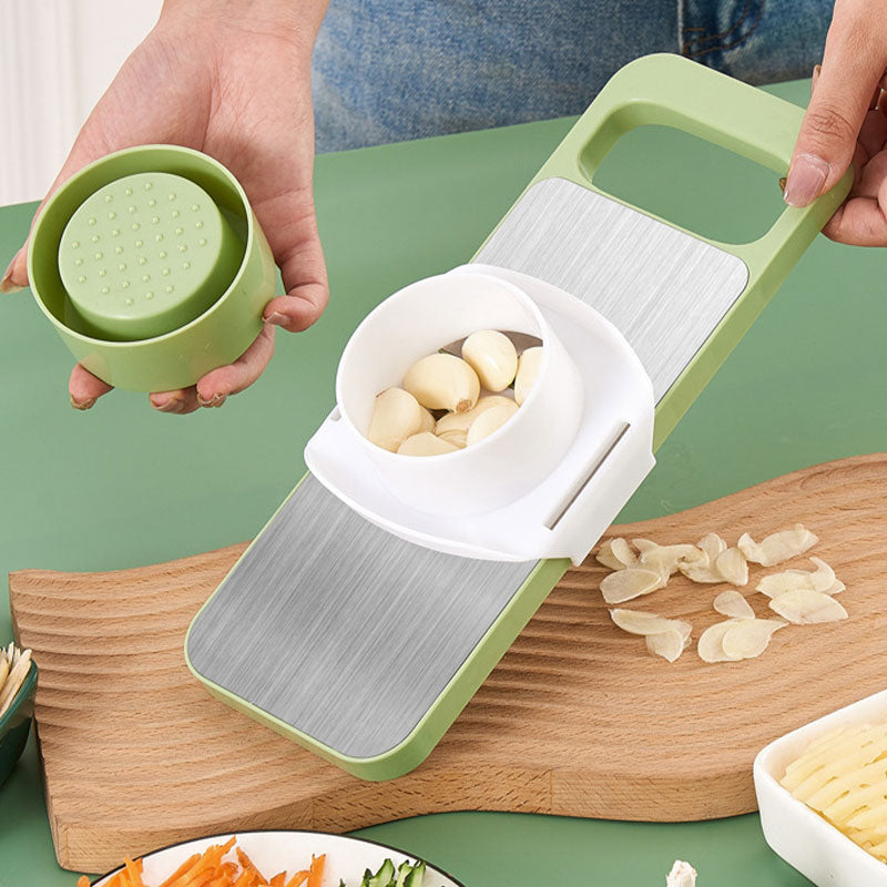 7-in-1 Vegetable Slicer Stainless Steel 29 x 10 cm | Green | Hand Guard, Interchangeable Blades for Safe Slicing