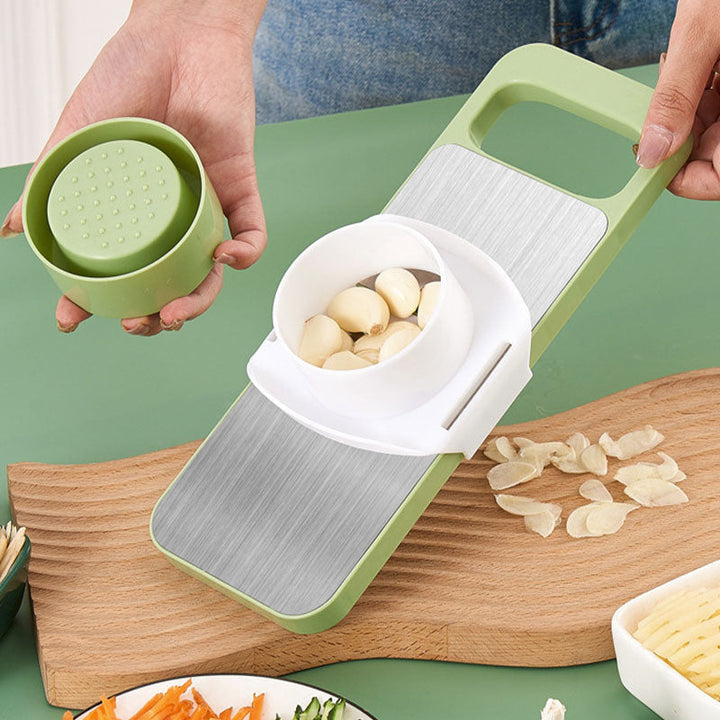 7-in-1 Vegetable Slicer Stainless Steel 29 x 10 cm | Green | Hand Guard, Interchangeable Blades for Safe Slicing