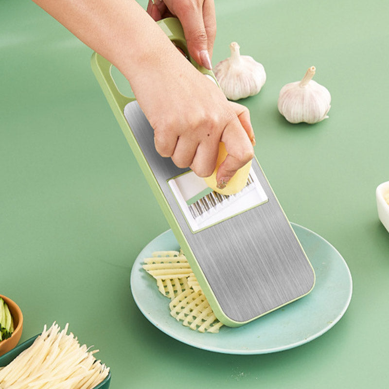 7-in-1 Vegetable Slicer Stainless Steel 29 x 10 cm | Green | Hand Guard, Interchangeable Blades for Safe Slicing