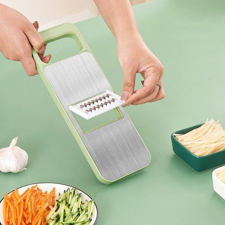 7-in-1 Vegetable Slicer Stainless Steel 29 x 10 cm | Green | Hand Guard, Interchangeable Blades for Safe Slicing