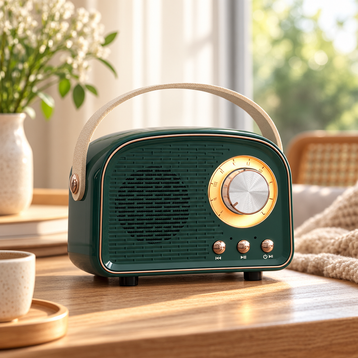 Retro Bluetooth Speaker FM Radio Rechargeable Carry Handle 5