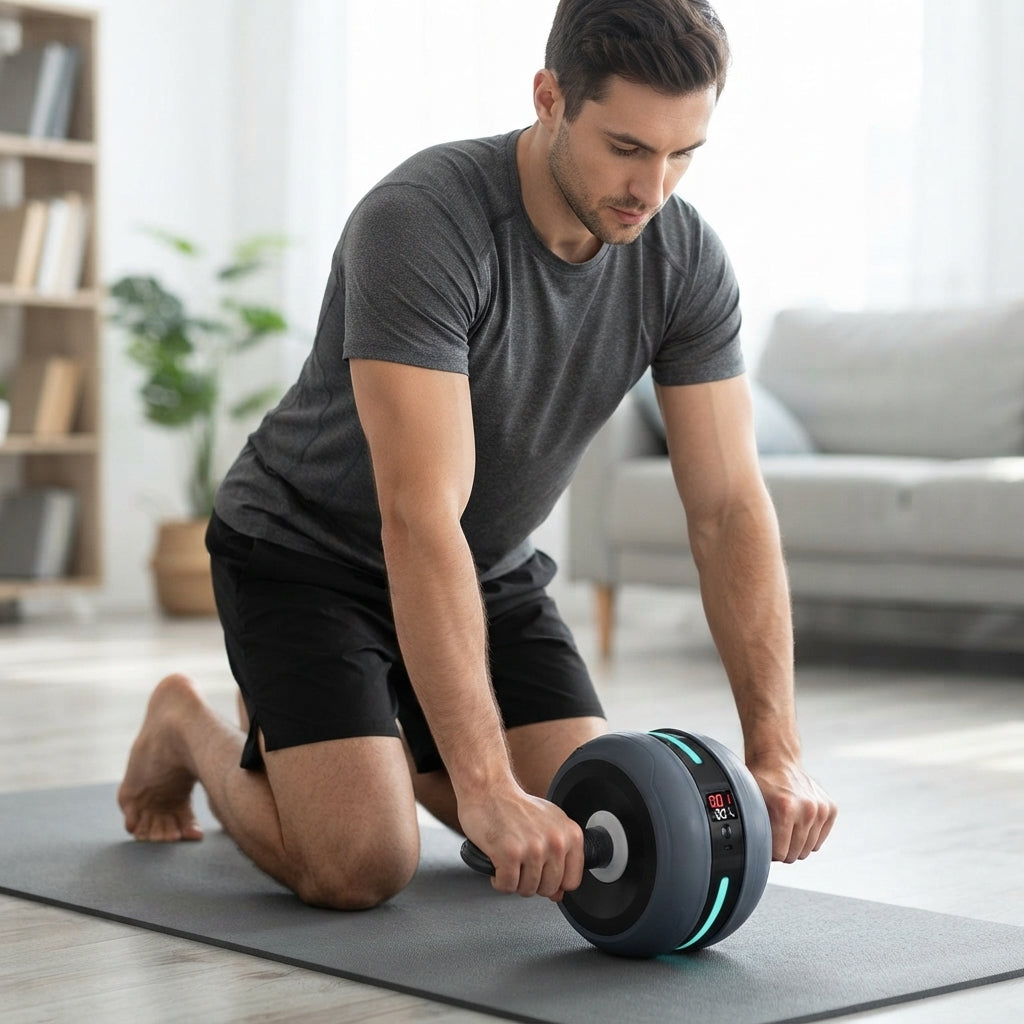 Ab Roller Automatic Rebound Non-Slip Fitness Compact with LED Counter
