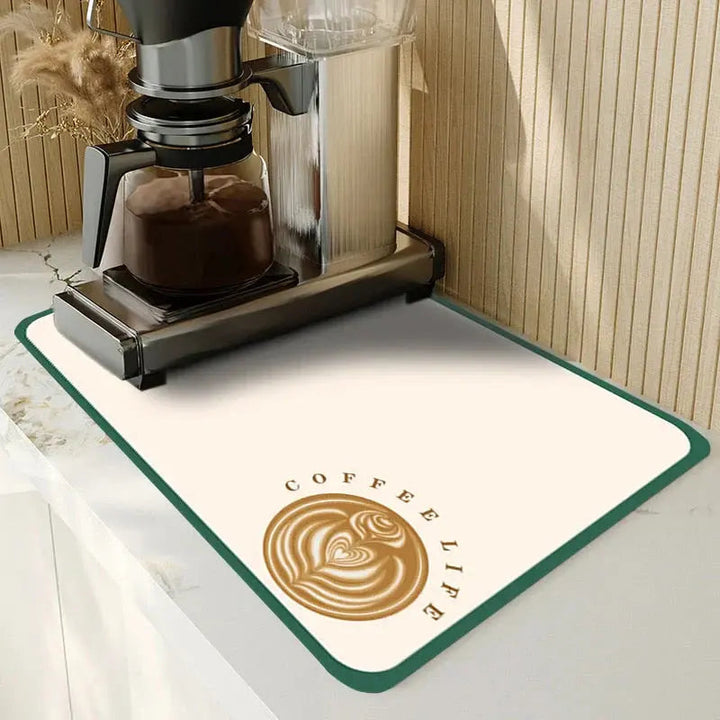 Absorbent Dish Drying Mat Rubber &amp; Sponge | Non-Slip Base, Machine Washable | Reduces Puddles, Protects Glassware