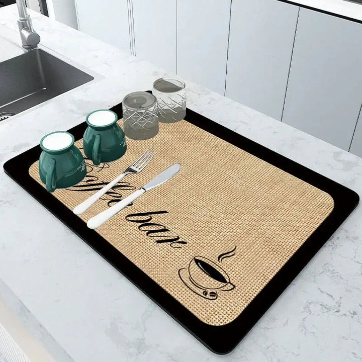 Absorbent Dish Drying Mat Rubber &amp; Sponge | Non-Slip Base, Machine Washable | Reduces Puddles, Protects Glassware