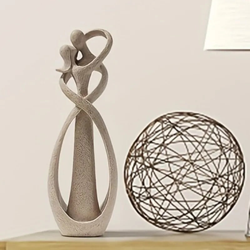 Abstract Figurine | Stone-Effect Embracing Couple Sculpture for Shelves, Desks and Consoles