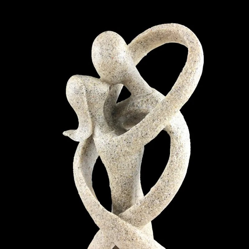 Abstract Figurine | Stone-Effect Embracing Couple Sculpture for Shelves, Desks and Consoles