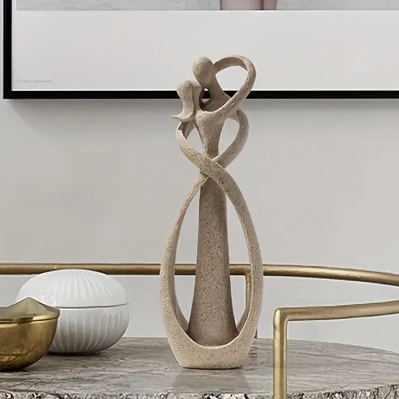 Abstract Figurine | Stone-Effect Embracing Couple Sculpture for Shelves, Desks and Consoles