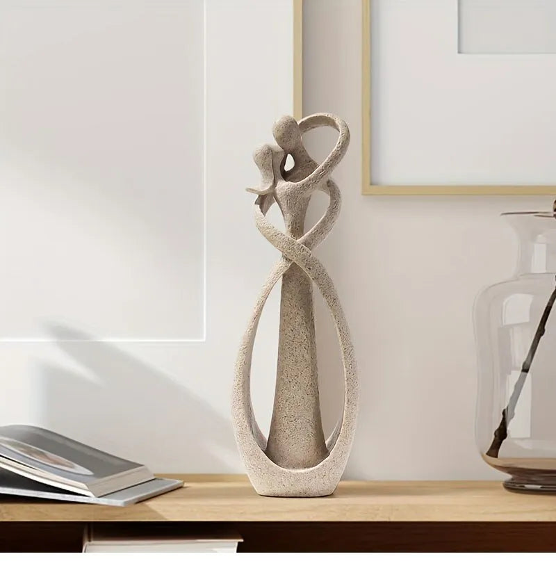 Abstract Figurine | Stone-Effect Embracing Couple Sculpture for Shelves, Desks and Consoles